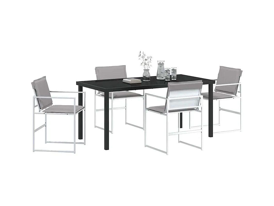 Ensemble de salle à manger de jardin 5 pièces avec coussins blanc Textilène et acier