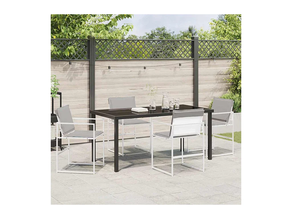 Ensemble de salle à manger de jardin 5 pièces avec coussins blanc Textilène et acier