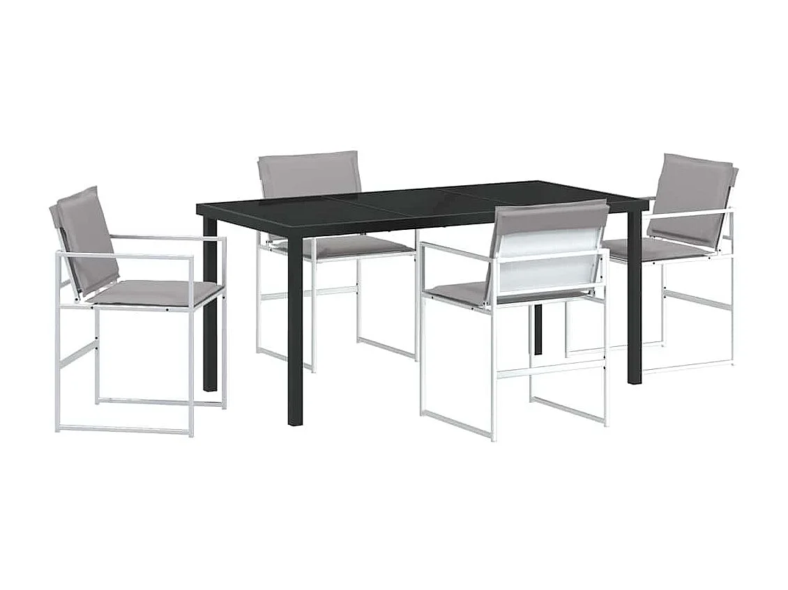 Ensemble de salle à manger de jardin 5 pièces avec coussins blanc Textilène et acier