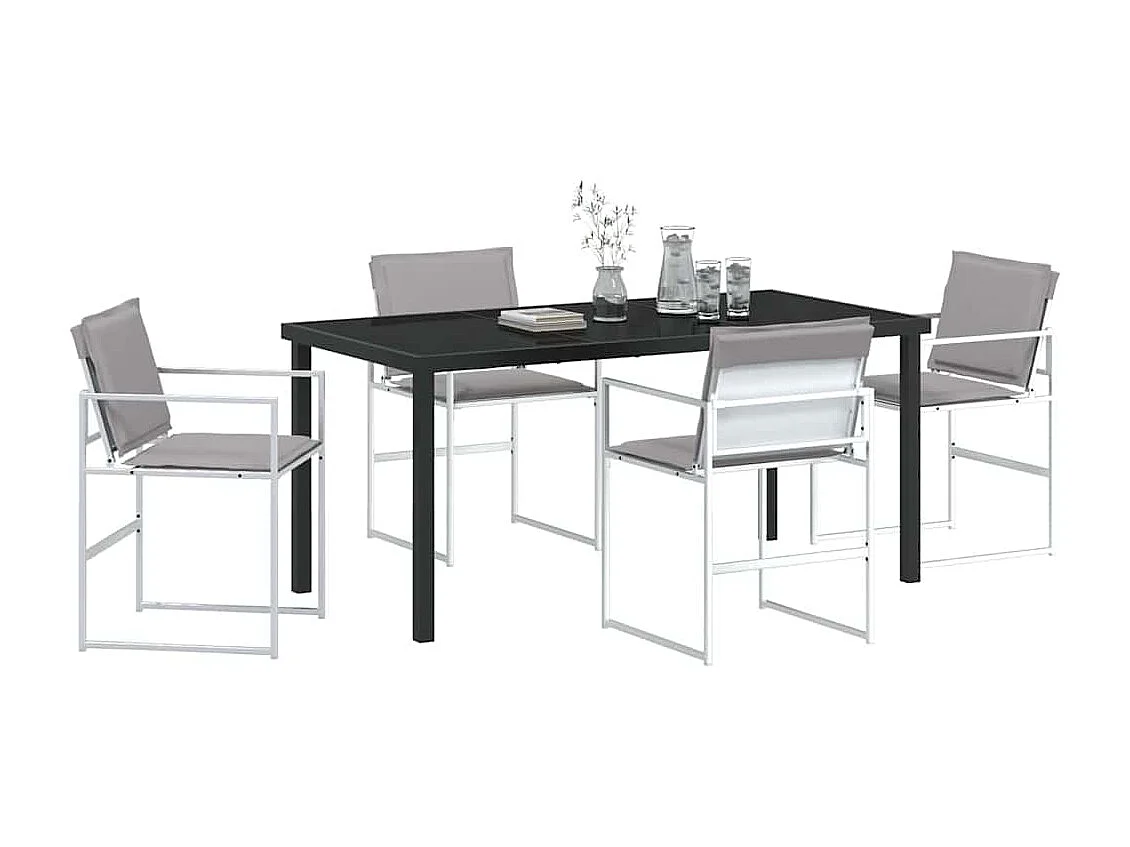 Ensemble de salle à manger de jardin 5 pièces avec coussins blanc Textilène et acier