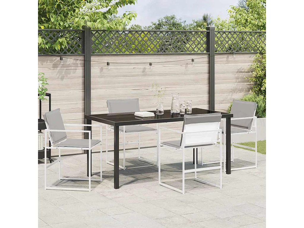 Ensemble de salle à manger de jardin 5 pièces avec coussins blanc Textilène et acier