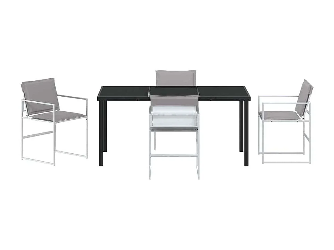 Ensemble de salle à manger de jardin 5 pièces avec coussins blanc Textilène et acier