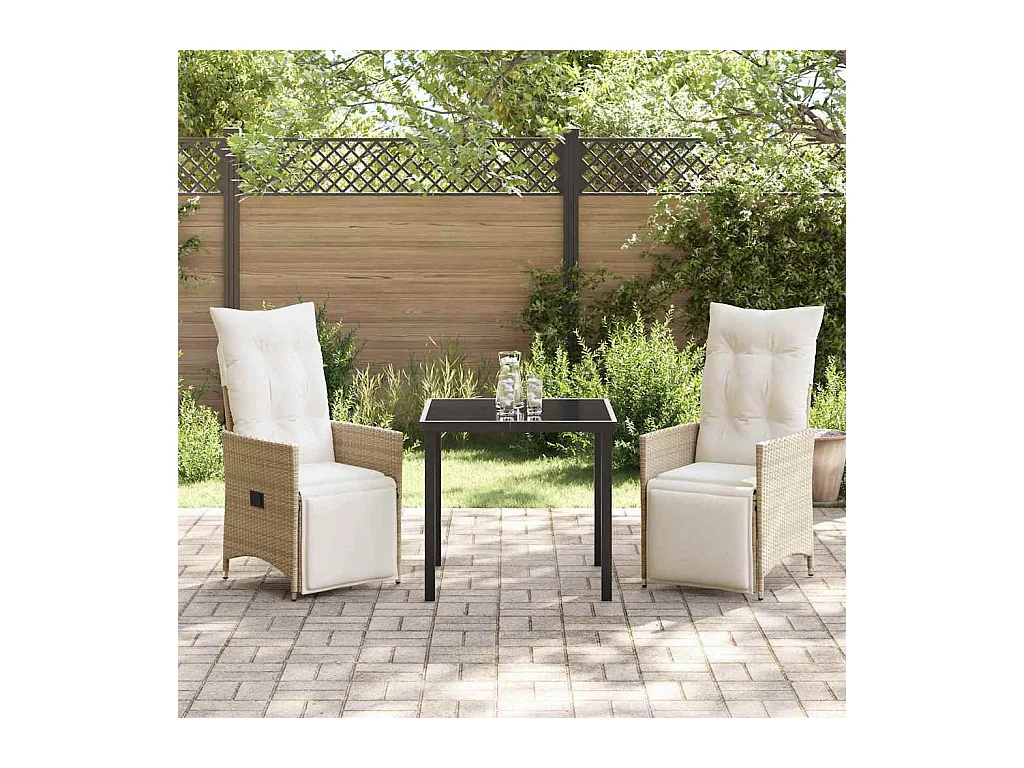 Set da pranzo da giardino 3 pezzi con cuscini in polyrattan beige