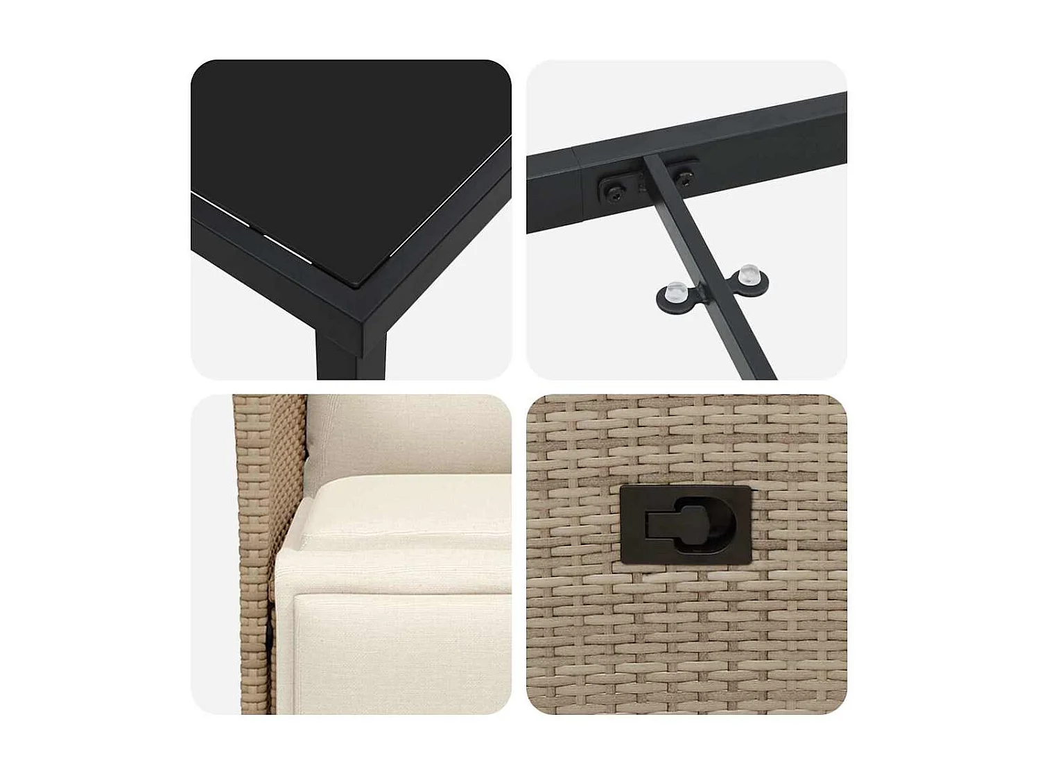 Set da pranzo da giardino 3 pezzi con cuscini in polyrattan beige