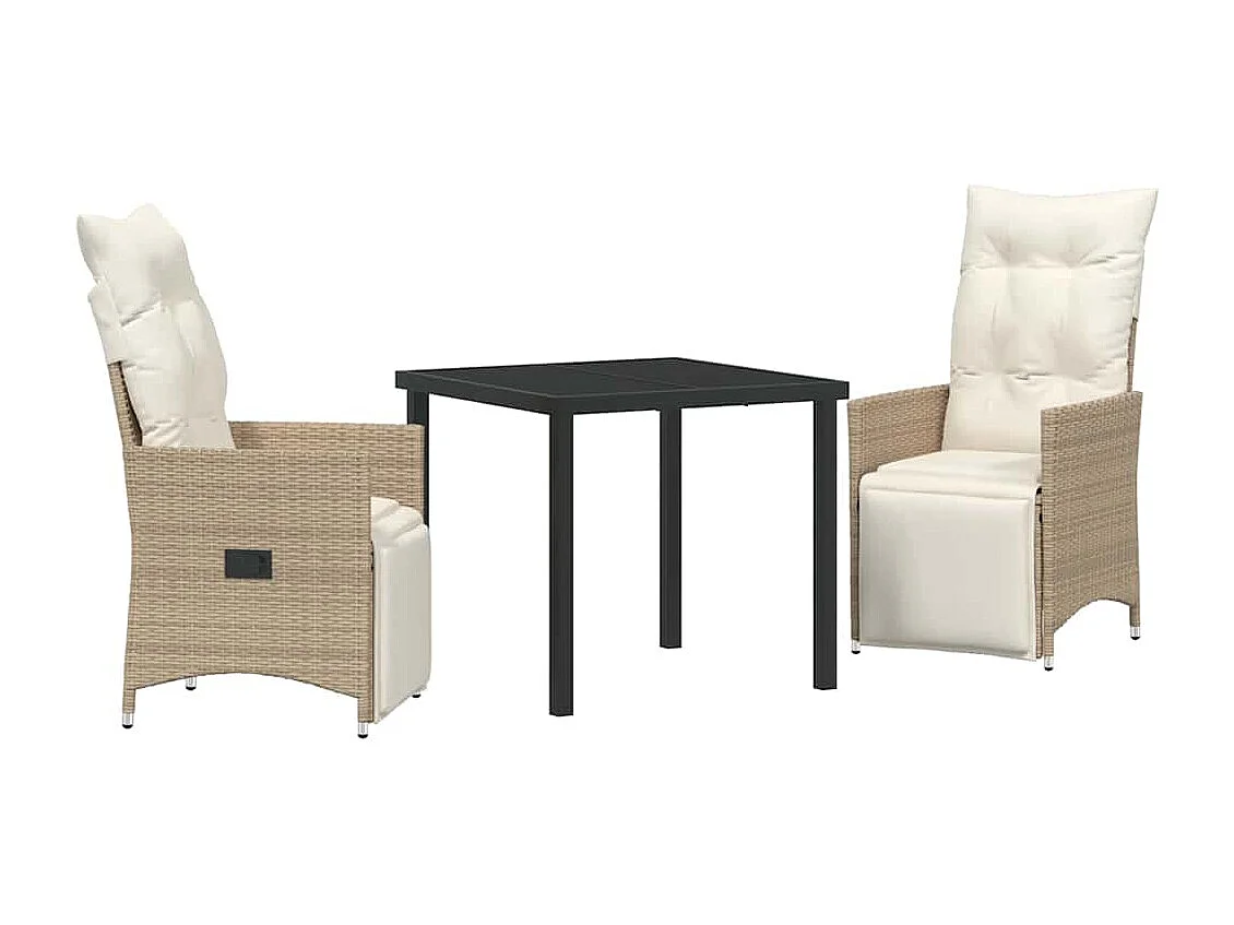 Set da pranzo da giardino 3 pezzi con cuscini in polyrattan beige