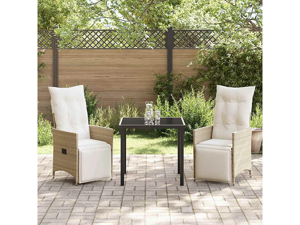 Set da pranzo da giardino 3 pezzi con cuscini in polyrattan beige