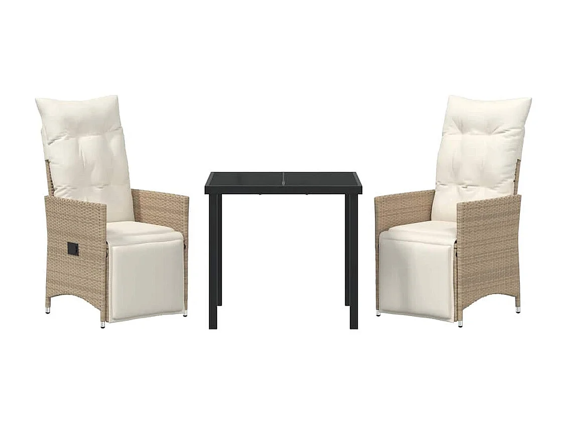 Set da pranzo da giardino 3 pezzi con cuscini in polyrattan beige