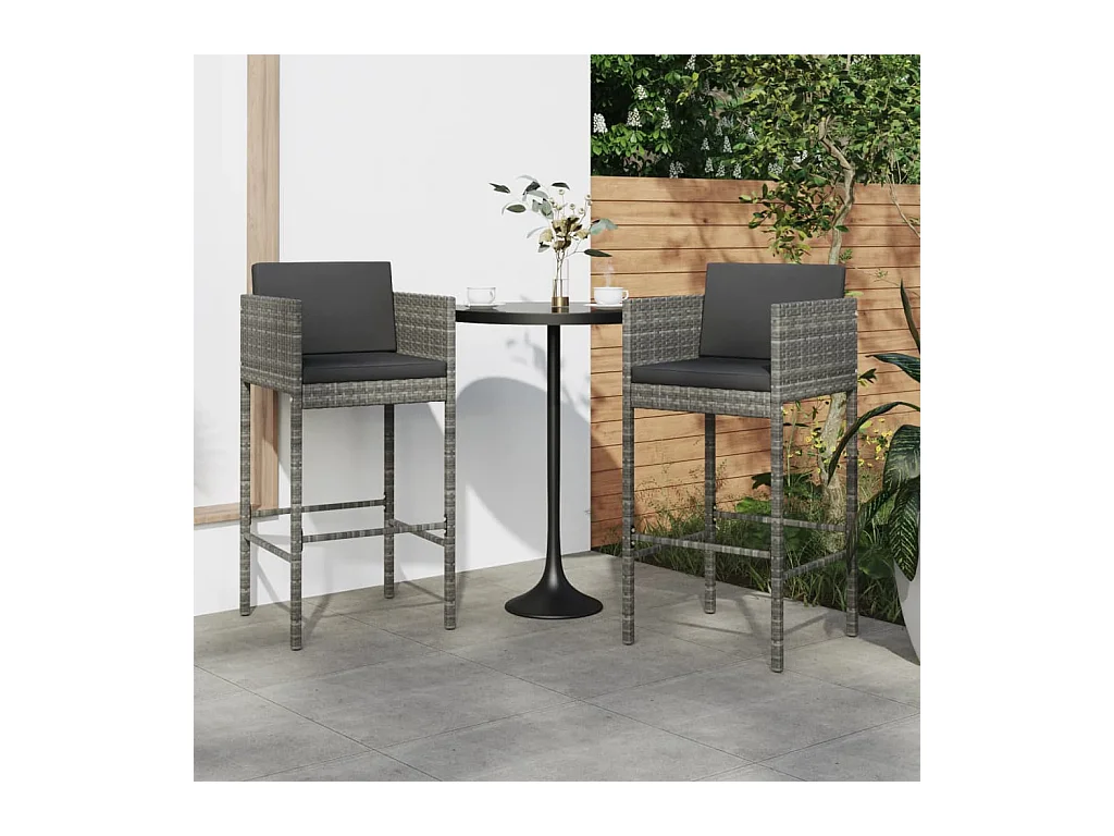 Set di 2 sgabelli da bar con cuscini in resina intrecciata grigia