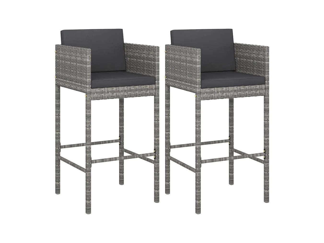 Set di 2 sgabelli da bar con cuscini in resina intrecciata grigia