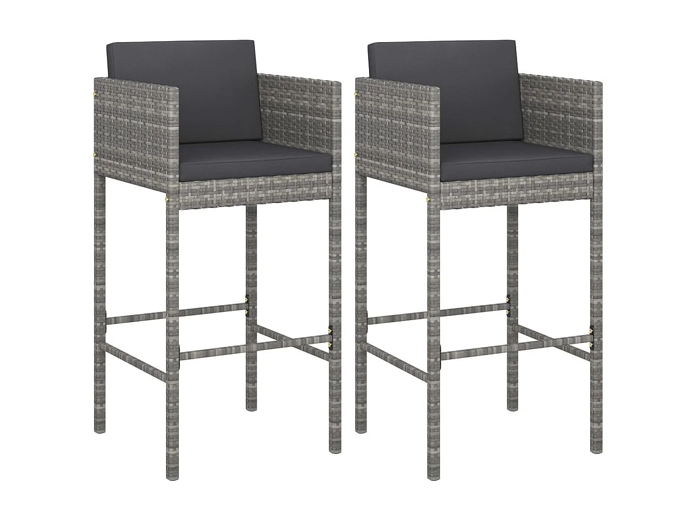 Conjunto de 2 taburetes de bar con cojines de resina tejida gris