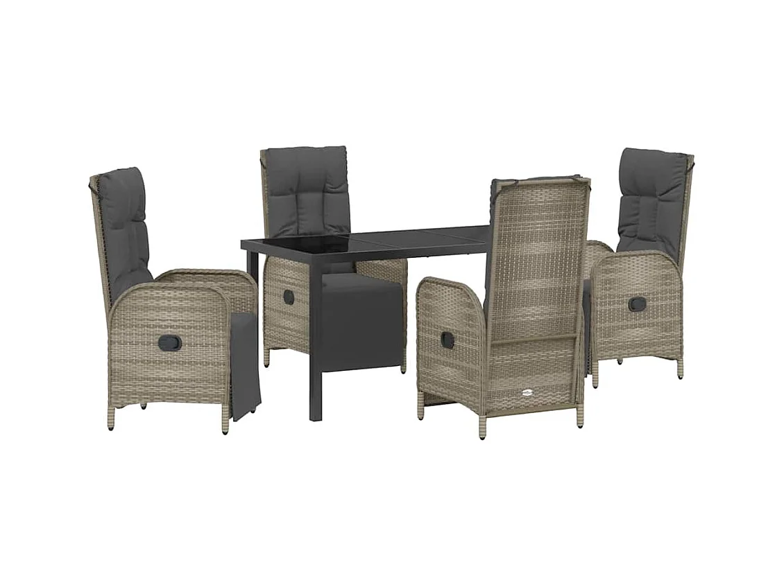 Set da pranzo da giardino 5 pezzi con cuscini in polyrattan grigio