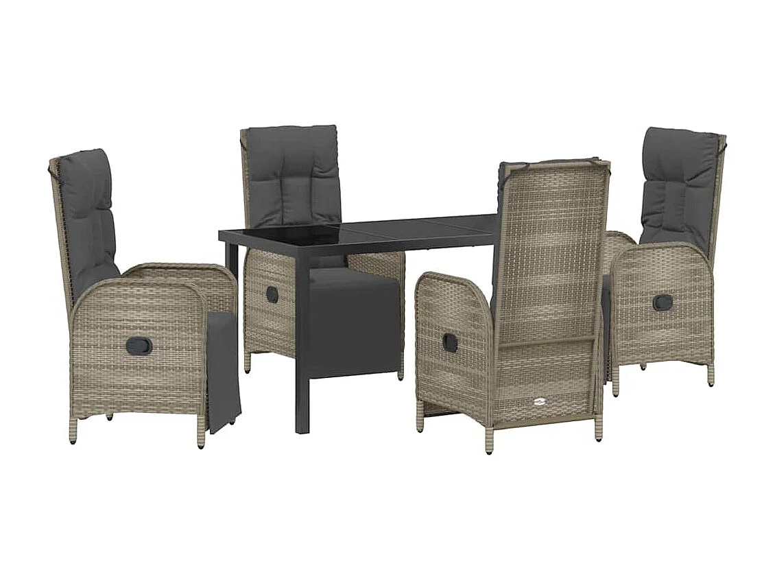 5-teiliges Garten-Ess-Set mit Kissen, grau, Polyrattan