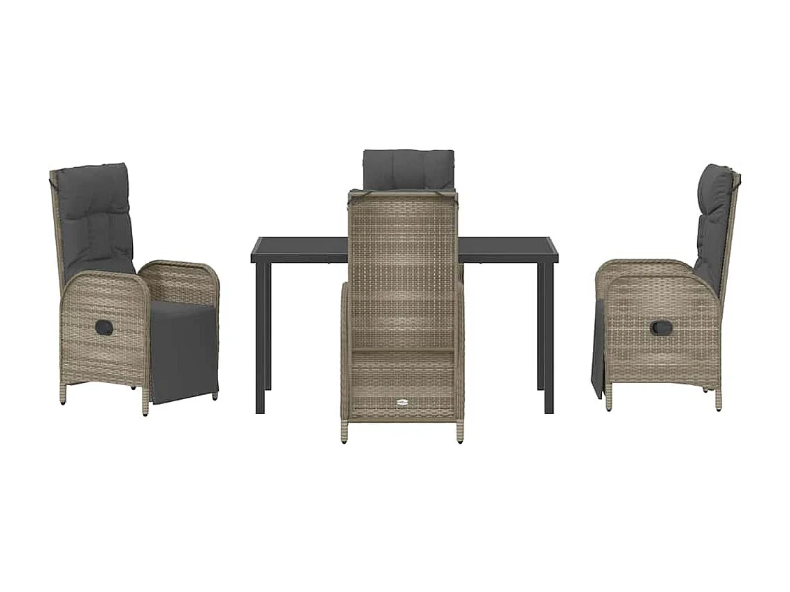 5-teiliges Garten-Ess-Set mit Kissen, grau, Polyrattan