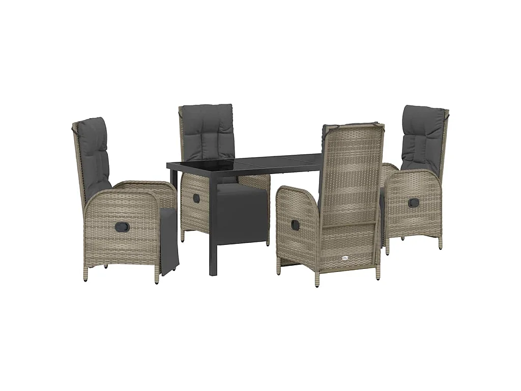 Set de salle à manger de jardin 5 pièces avec coussins Gris Poly rotin