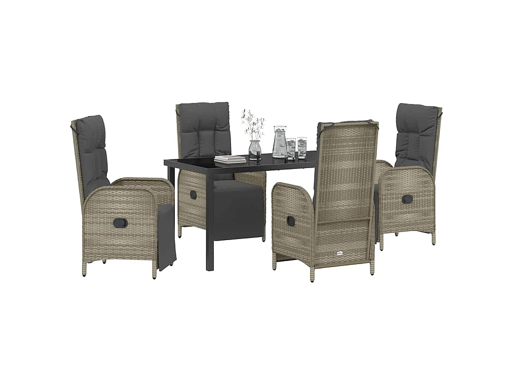 Set de salle à manger de jardin 5 pièces avec coussins Gris Poly rotin
