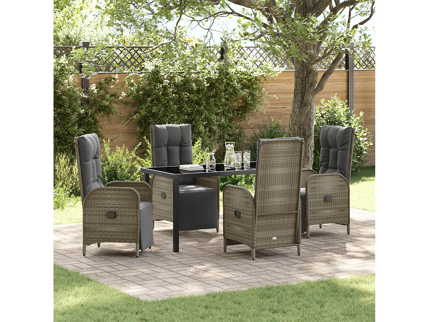 Set de salle à manger de jardin 5 pièces avec coussins Gris Poly rotin