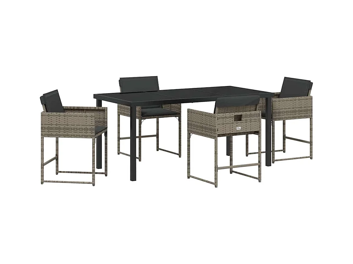 Set da pranzo da giardino 5 pezzi con cuscini in polyrattan grigio