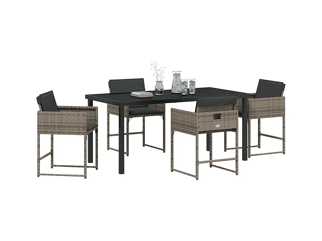 Set da pranzo da giardino 5 pezzi con cuscini in polyrattan grigio