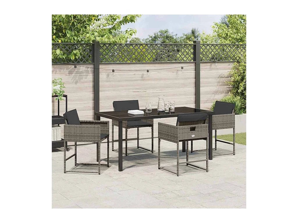 Set da pranzo da giardino 5 pezzi con cuscini in polyrattan grigio