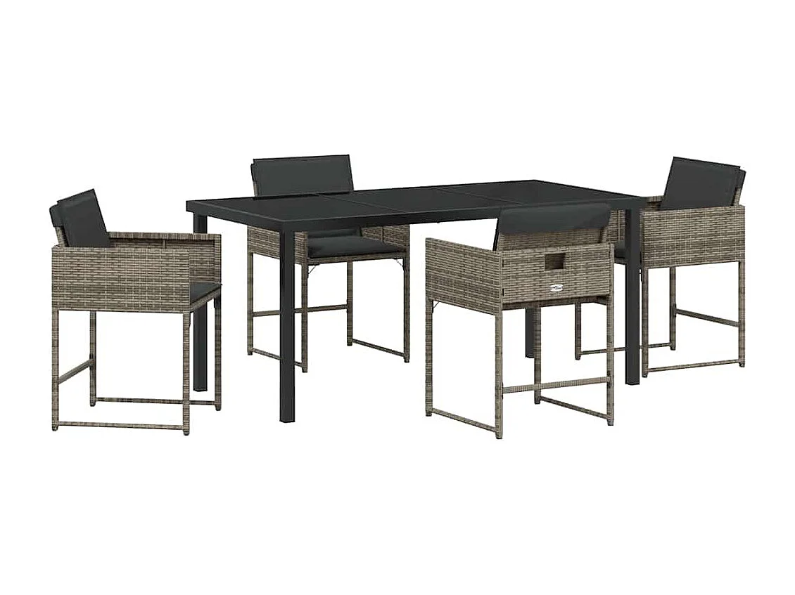 Set da pranzo da giardino 5 pezzi con cuscini in polyrattan grigio