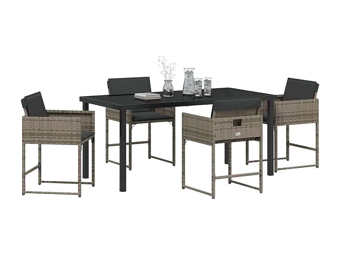 Set da pranzo da giardino 5 pezzi con cuscini in polyrattan grigio