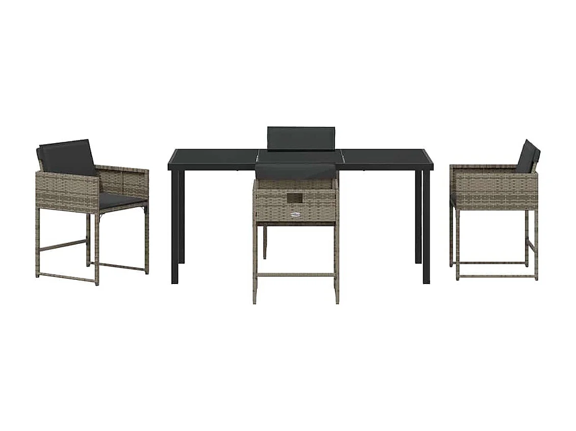 Set da pranzo da giardino 5 pezzi con cuscini in polyrattan grigio