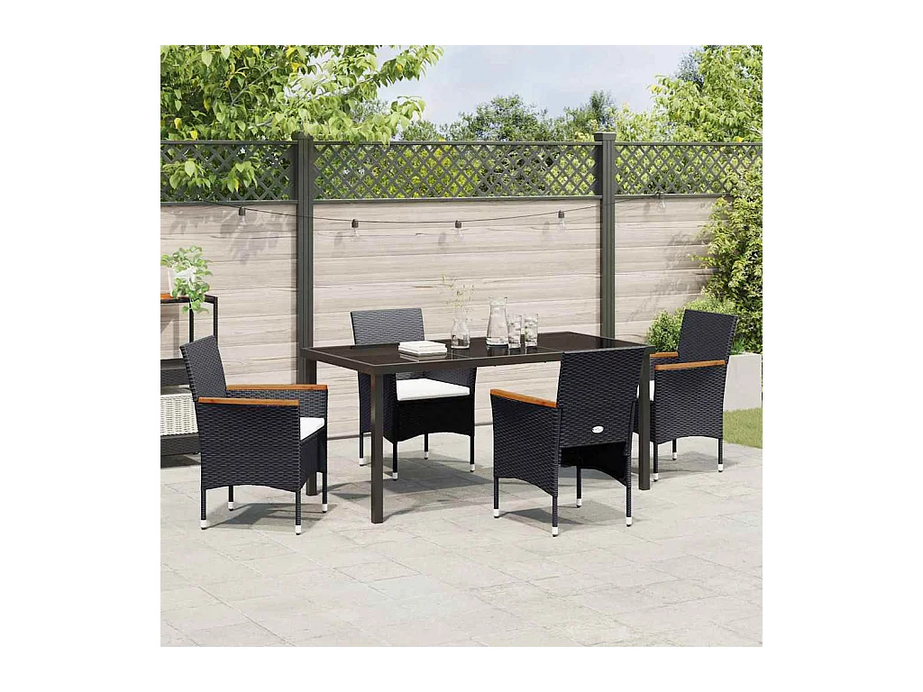 Set da giardino in polyrattan nero da 5 pezzi