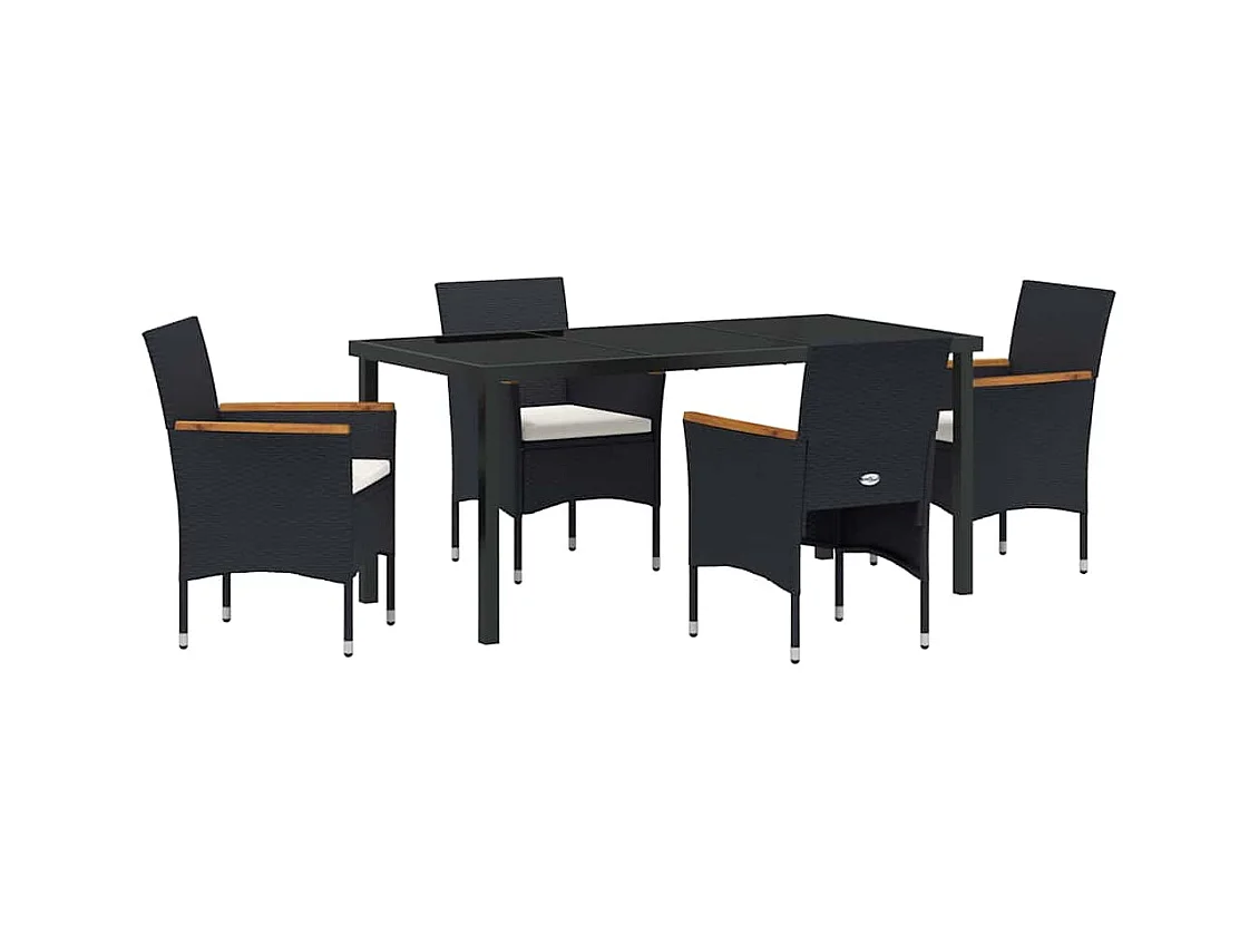Ensemble de Jardin 5 Pièces Noir Poly Rattan