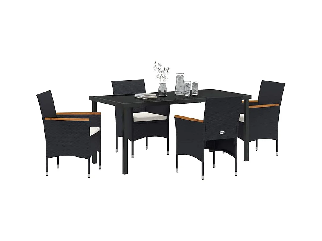 Ensemble de Jardin 5 Pièces Noir Poly Rattan