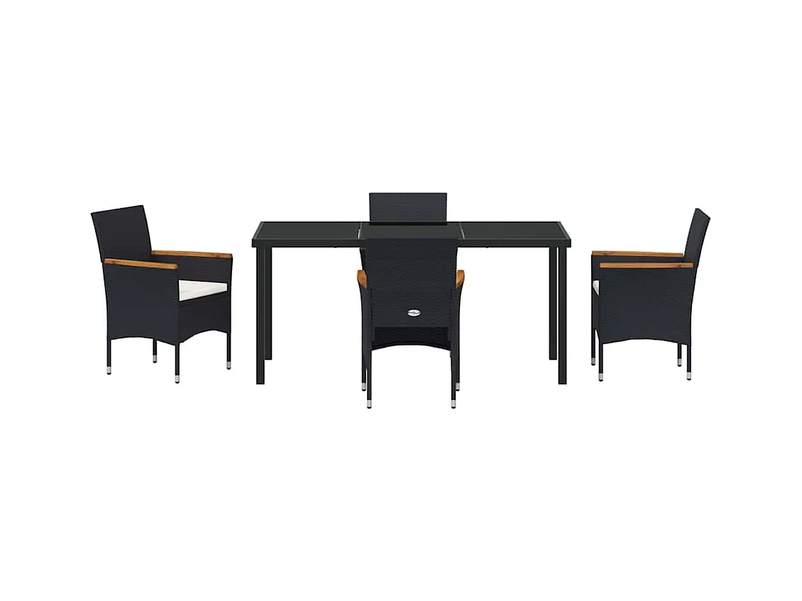 Ensemble de Jardin 5 Pièces Noir Poly Rattan