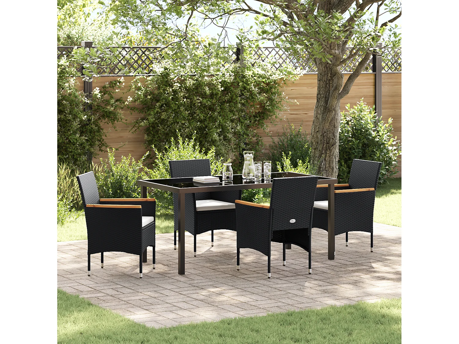 Ensemble de Jardin 5 Pièces Noir Poly Rattan