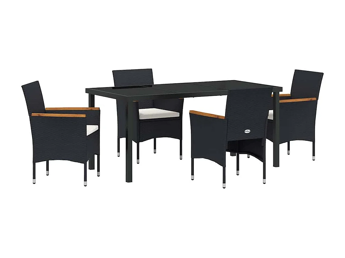 Ensemble de Jardin 5 Pièces Noir Poly Rattan