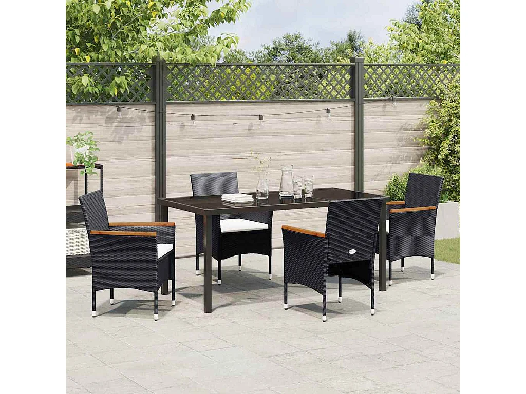 Ensemble de Jardin 5 Pièces Noir Poly Rattan
