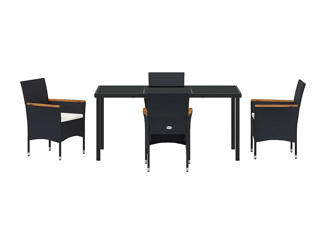 Ensemble de Jardin 5 Pièces Noir Poly Rattan