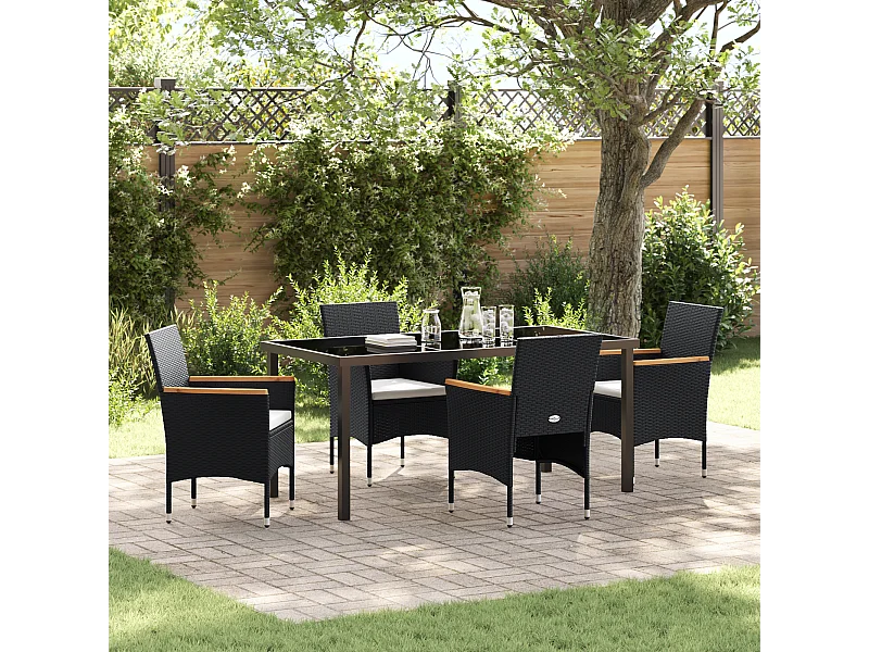 Ensemble de Jardin 5 Pièces Noir Poly Rattan