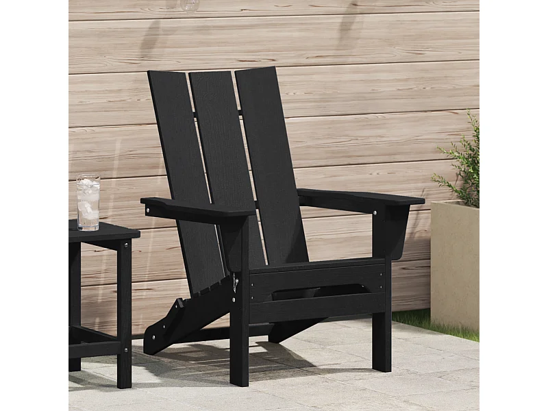 Silla Adirondack plegable negra de HDPE (74,5 x 80,5 x 90 cm)