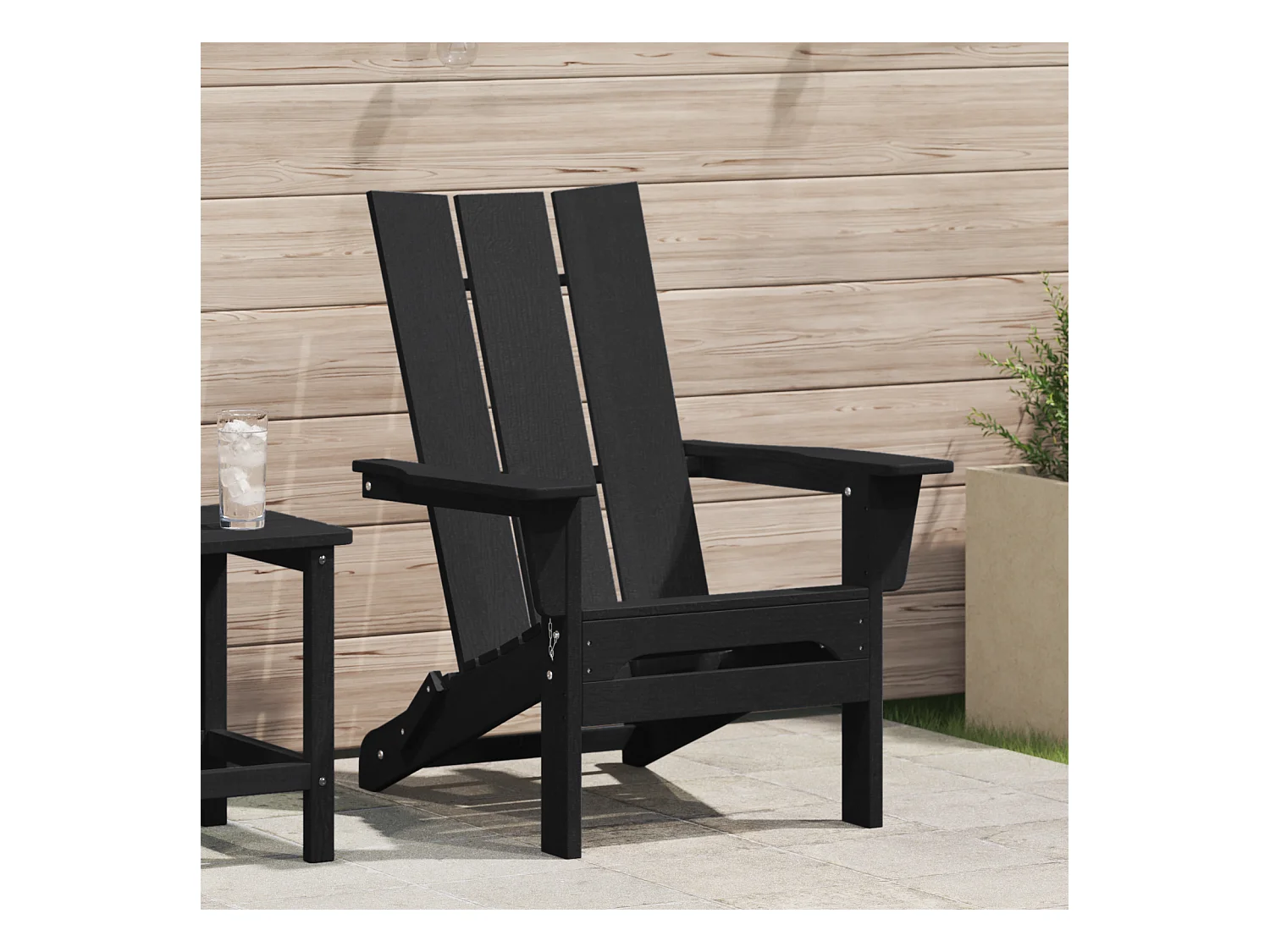 Silla Adirondack plegable negra de HDPE (74,5 x 80,5 x 90 cm)