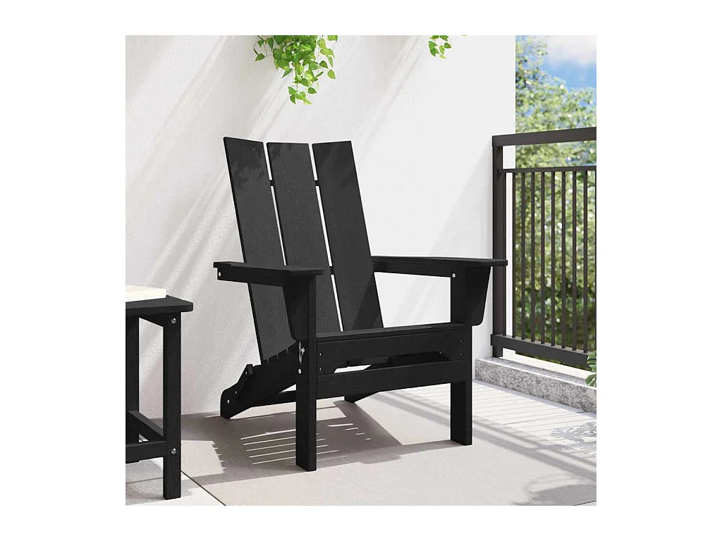 Silla Adirondack plegable negra de HDPE (74,5 x 80,5 x 90 cm)