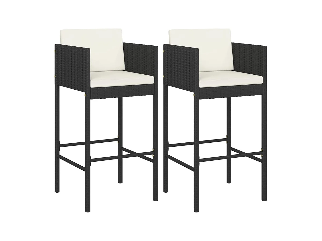 Juego de 2 taburetes de bar con cojines de resina tejida negra