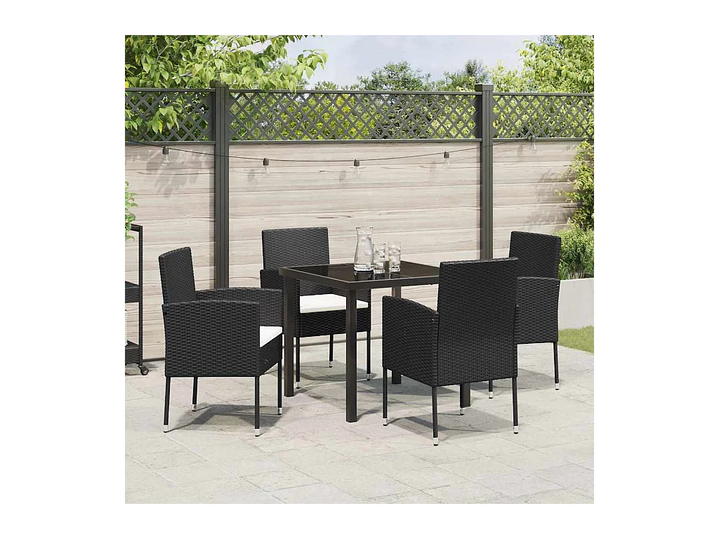 Ensemble de jardin de 5 pièces avec coussins noir poly rattan