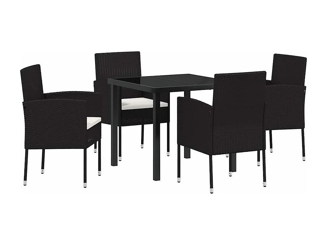 Ensemble de jardin de 5 pièces avec coussins noir poly rattan