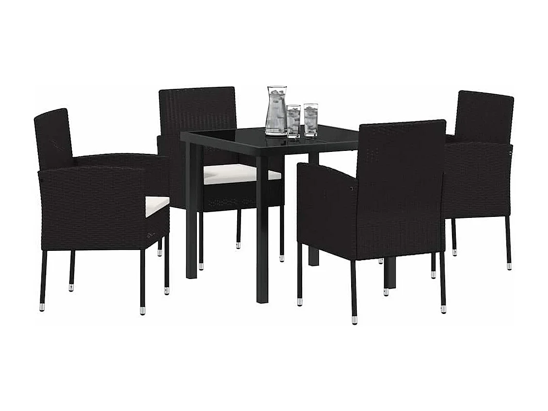 Ensemble de jardin de 5 pièces avec coussins noir poly rattan