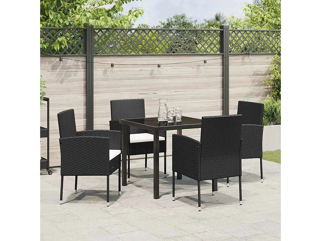 Ensemble de jardin de 5 pièces avec coussins noir poly rattan