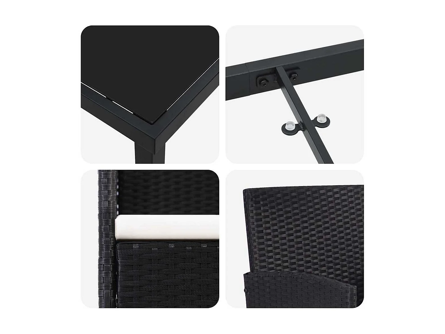 Ensemble de jardin de 5 pièces avec coussins noir poly rattan