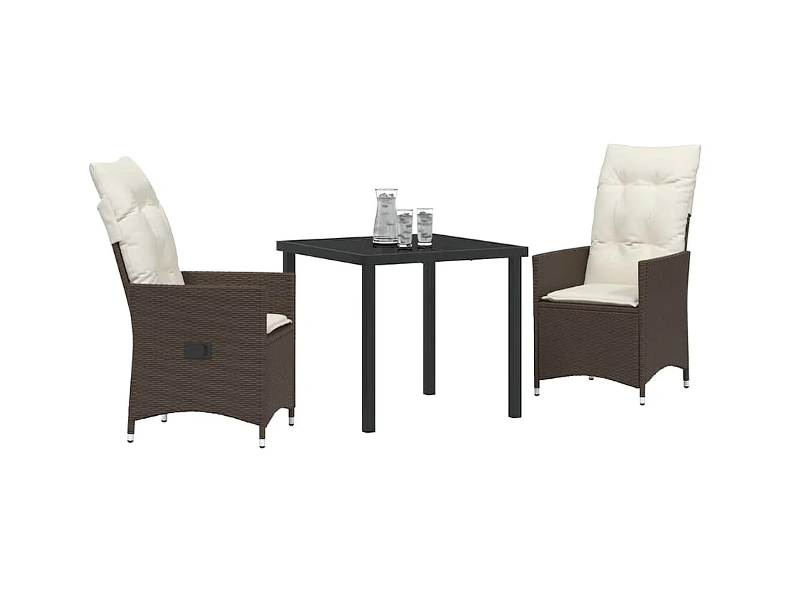 Ensemble de Salle à Manger de Jardin 3 pièces avec Coussin Marron Poly Rattan