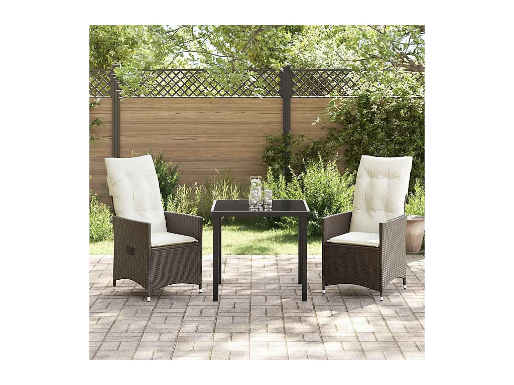 Ensemble de Salle à Manger de Jardin 3 pièces avec Coussin Marron Poly Rattan