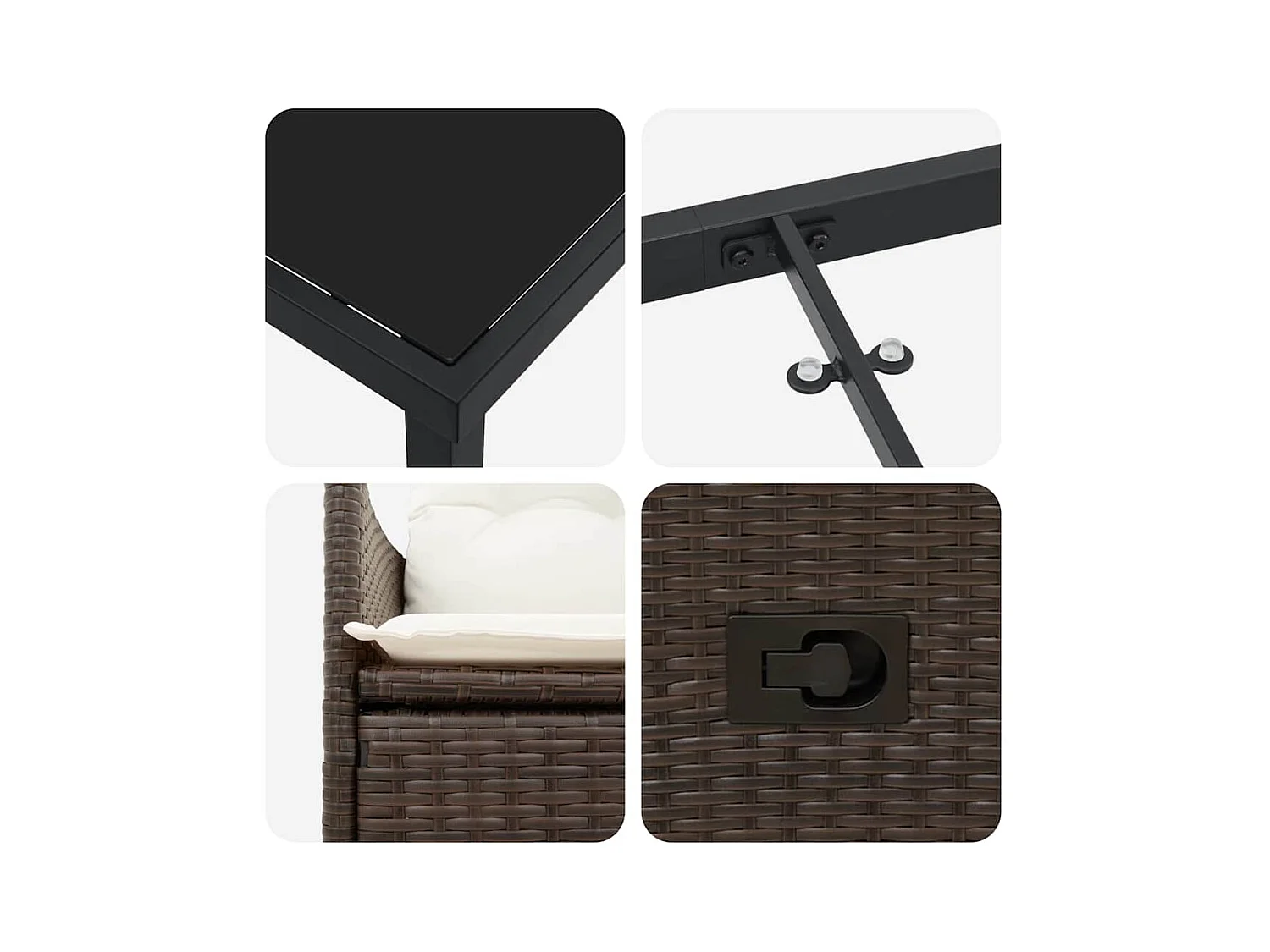 Ensemble de Salle à Manger de Jardin 3 pièces avec Coussin Marron Poly Rattan