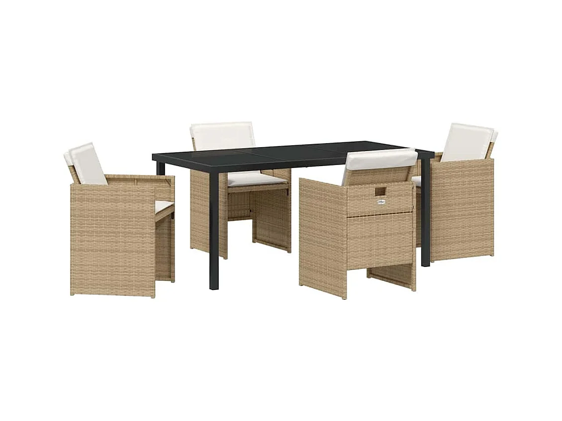 Ensemble de Salle à Manger de Jardin de 5 Pièces avec Coussins Beige Rattan Poly