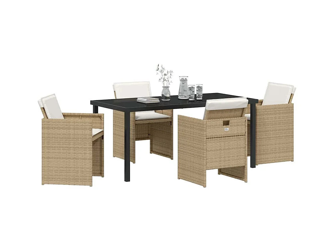 Ensemble de Salle à Manger de Jardin de 5 Pièces avec Coussins Beige Rattan Poly