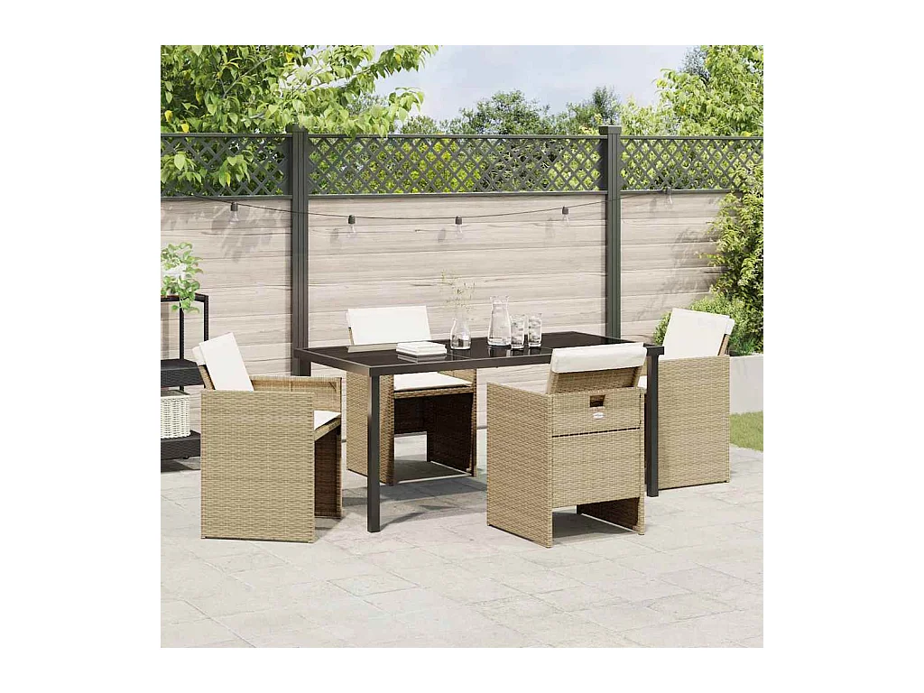 Ensemble de Salle à Manger de Jardin de 5 Pièces avec Coussins Beige Rattan Poly